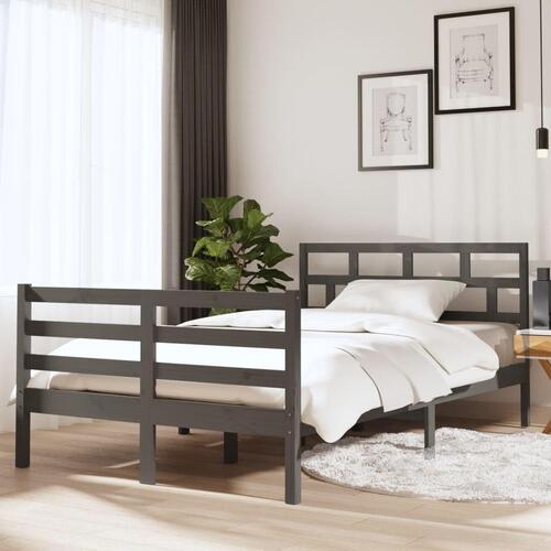 Sengeramme 135x190 cm dobbelt massivt træ grå