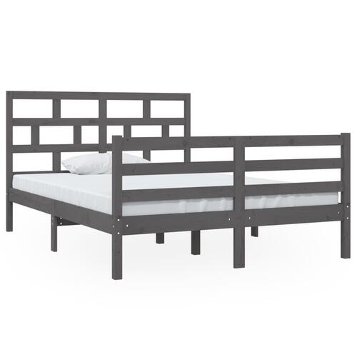 Sengeramme 135x190 cm dobbelt massivt træ grå
