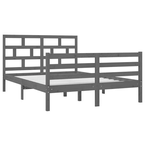 Sengeramme 135x190 cm dobbelt massivt træ grå