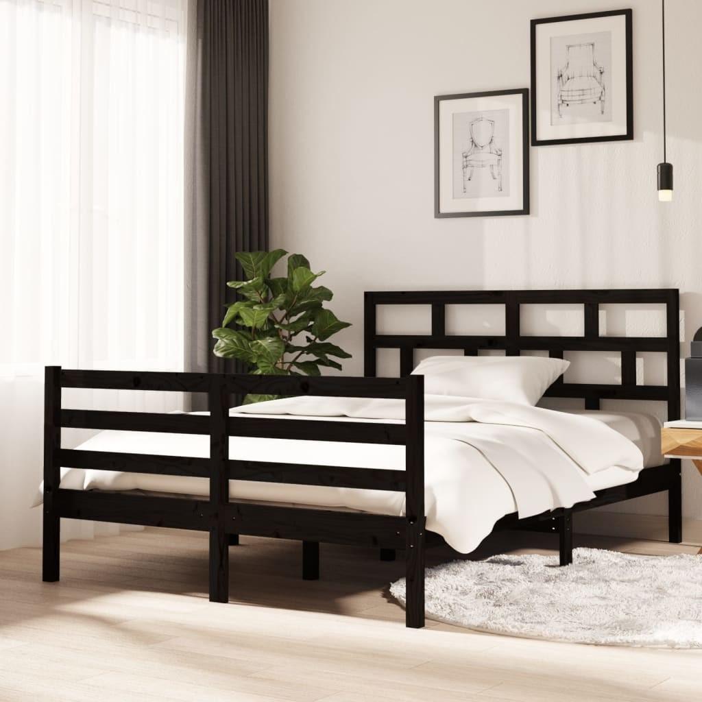 Sengeramme 135x190 cm dobbelt massivt træ sort
