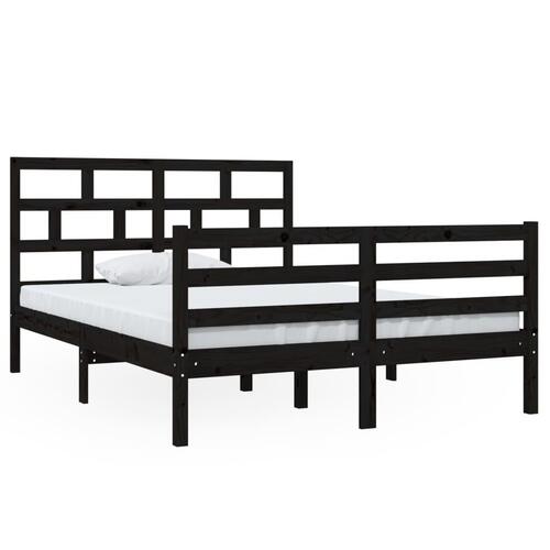 Sengeramme 135x190 cm dobbelt massivt træ sort
