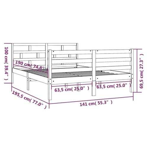 Sengeramme 135x190 cm dobbelt massivt træ sort