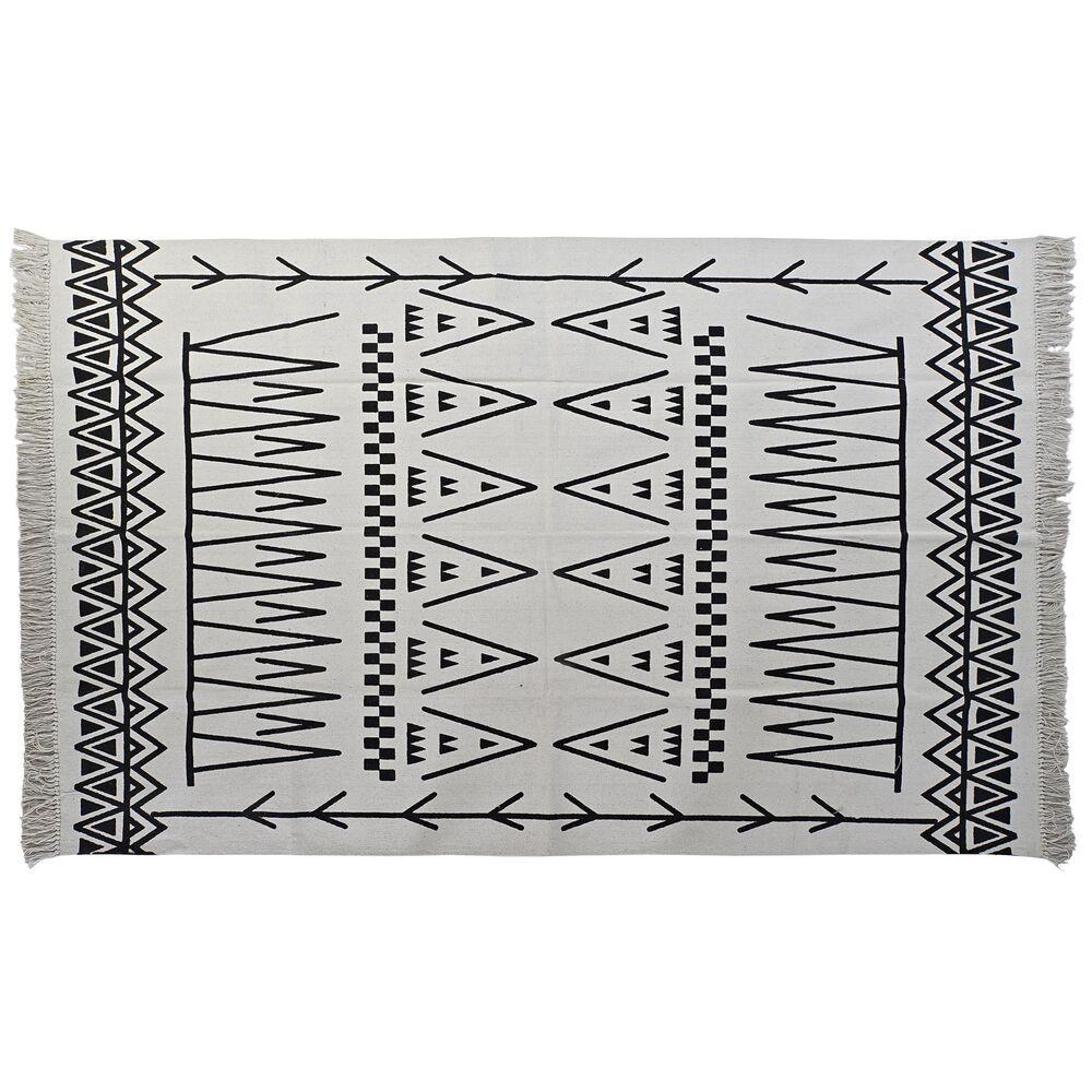 Tæppe 160 x 250 x 0,7 cm Sort Polyester Bomuld Hvid Ikat Boho