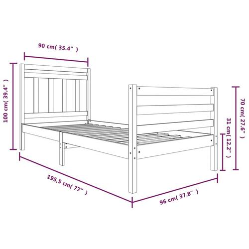 Sengeramme 90x190 cm Single massivt træ hvid