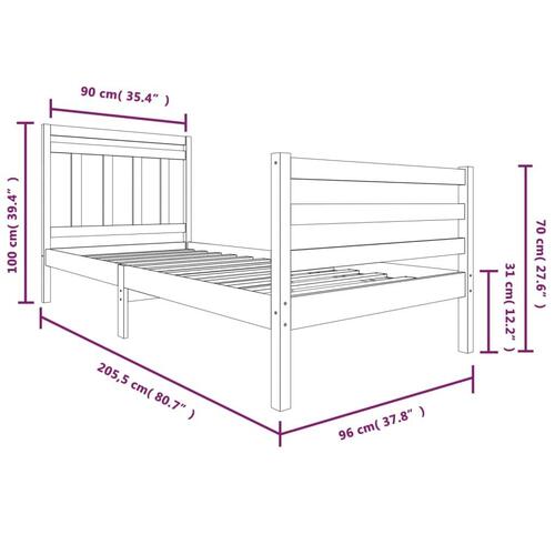 Sengeramme 90x200 cm massivt træ hvid