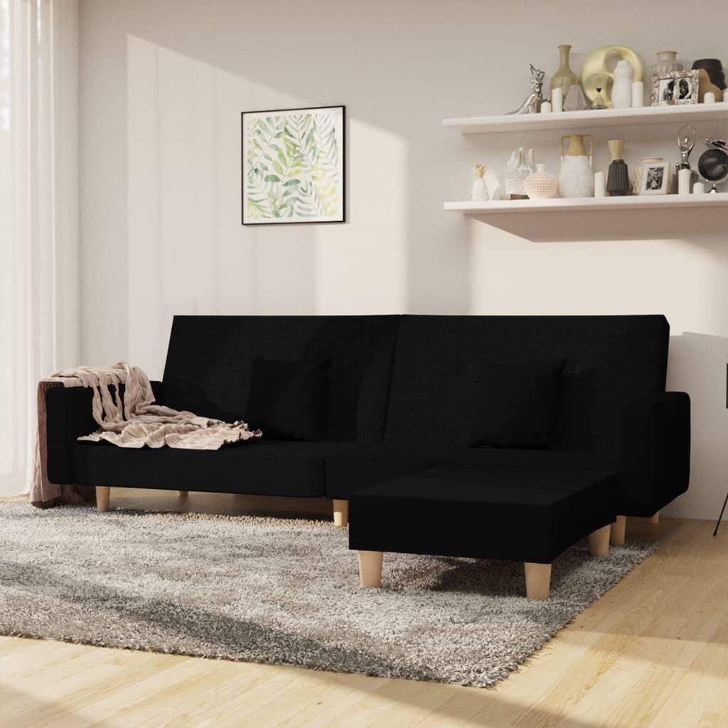 2-personers sovesofa med fodskammel stof sort