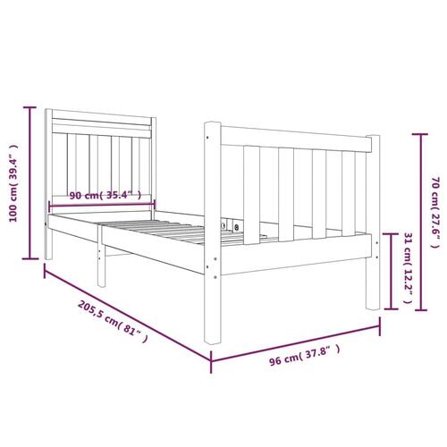 Sengeramme 90x200 cm massivt træ hvid