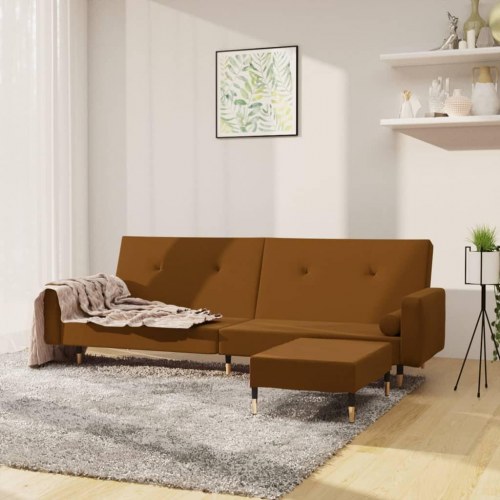 2-personers sovesofa med fodskammel fløjl brun