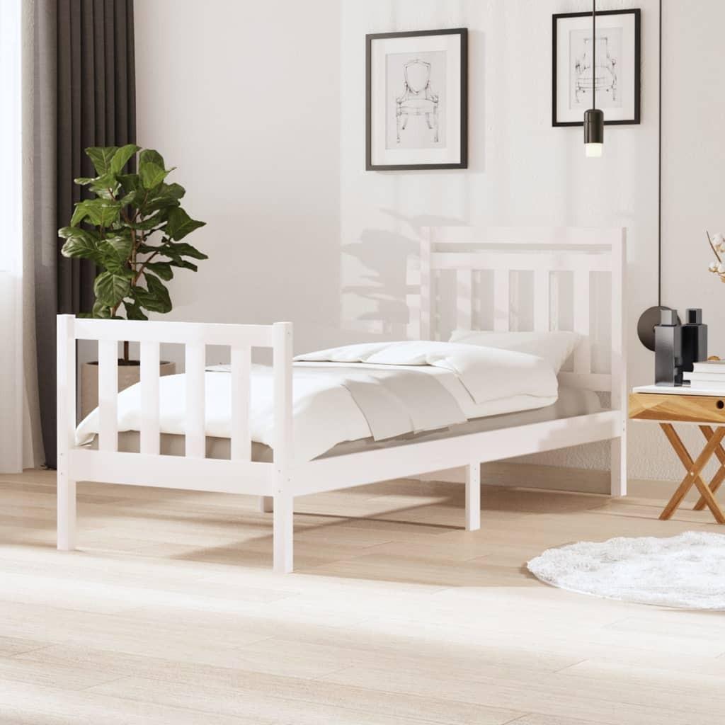 Sengeramme 90x190 cm Single massivt træ hvid