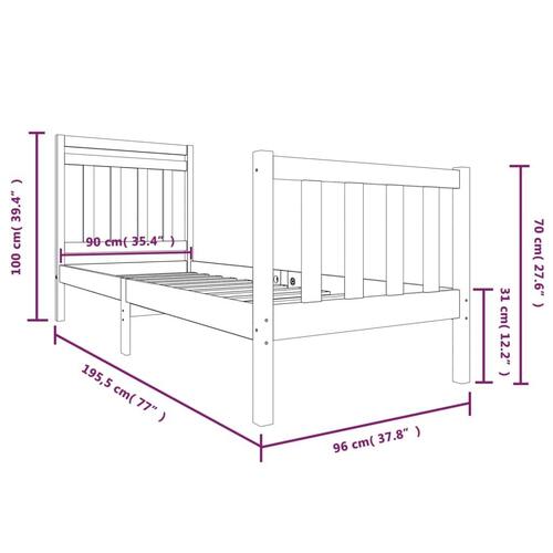 Sengeramme 90x190 cm Single massivt træ hvid