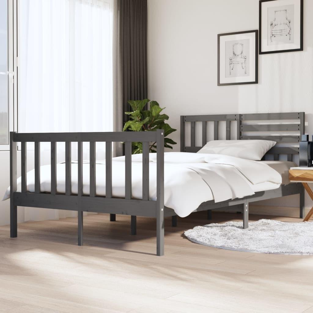 Sengeramme 135x190 cm dobbelt massivt træ grå