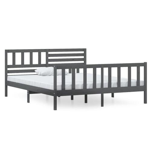 Sengeramme 135x190 cm dobbelt massivt træ grå