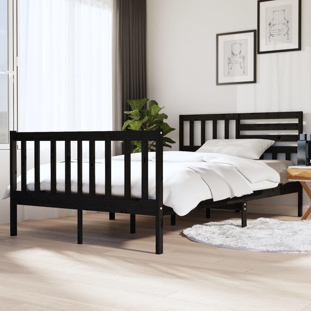 Sengeramme 140x190 cm massivt træ sort