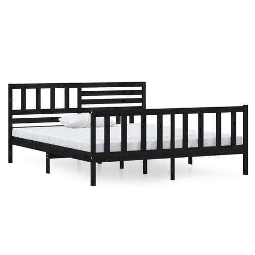 Sengeramme 140x190 cm massivt træ sort