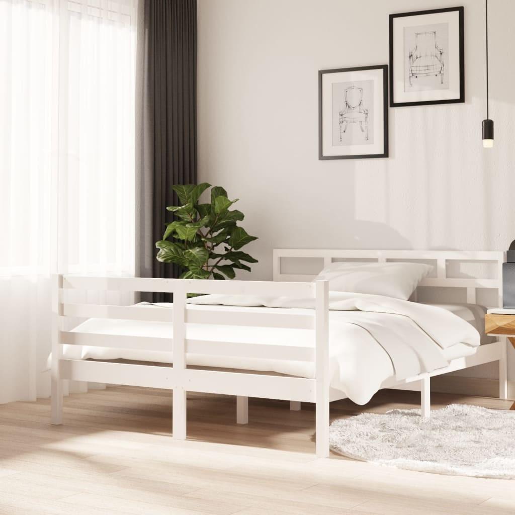 Sengeramme 140x190 cm massivt fyrretræ hvid