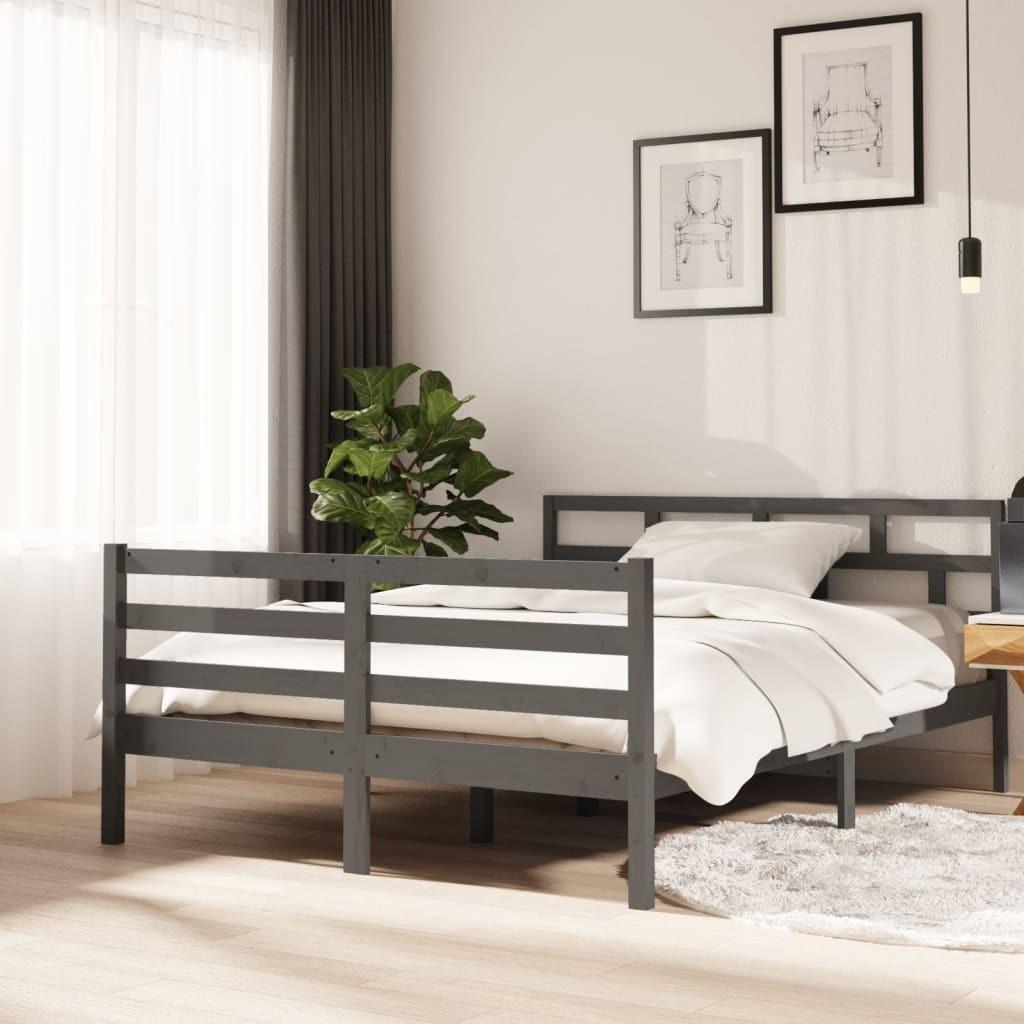 Sengeramme 140x190 cm massivt fyrretræ grå