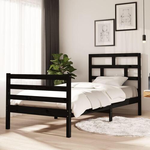 Sengeramme 90x200 cm massivt fyrretræ sort