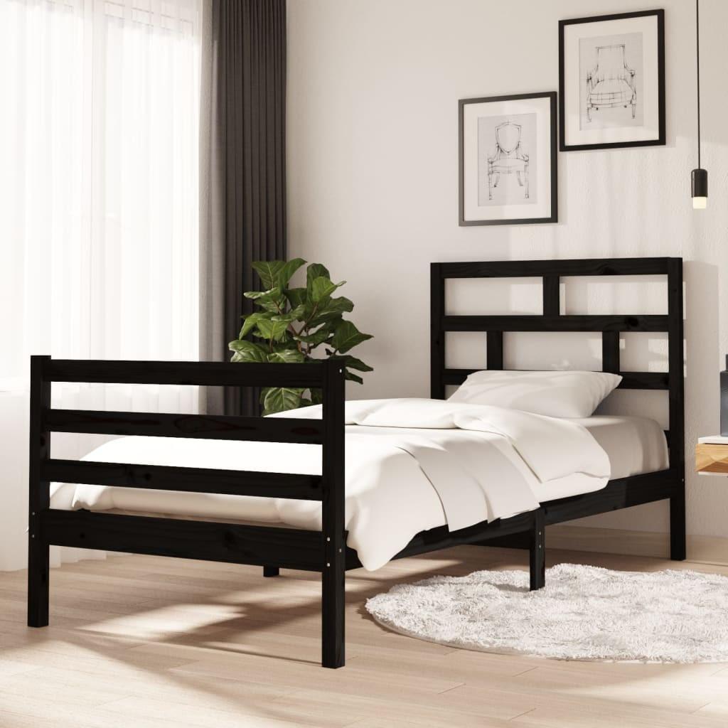 Sengeramme 90x200 cm massivt fyrretræ sort