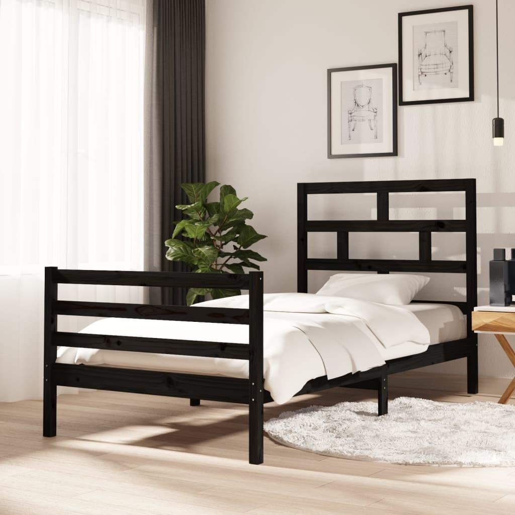 Sengeramme 100x200 cm massivt fyrretræ sort