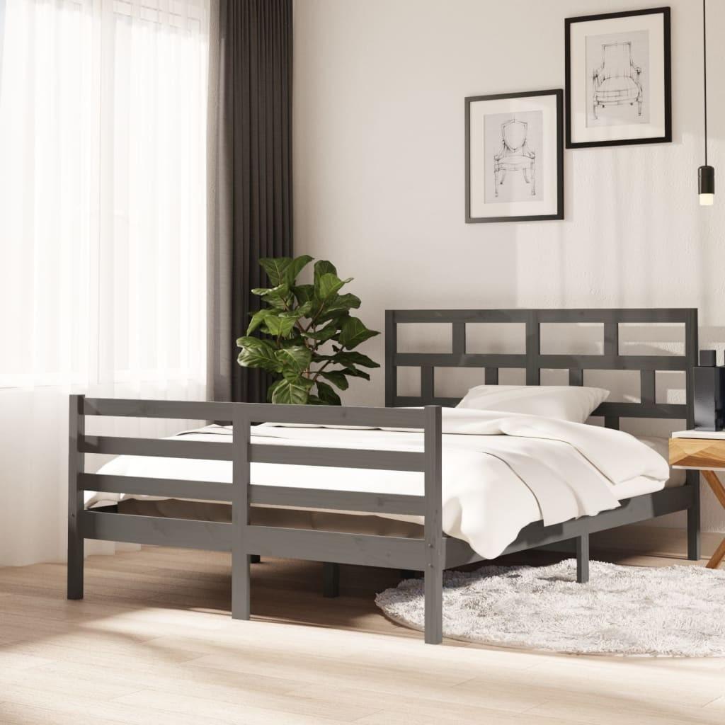 Sengeramme 140x200 cm massivt fyrretræ grå
