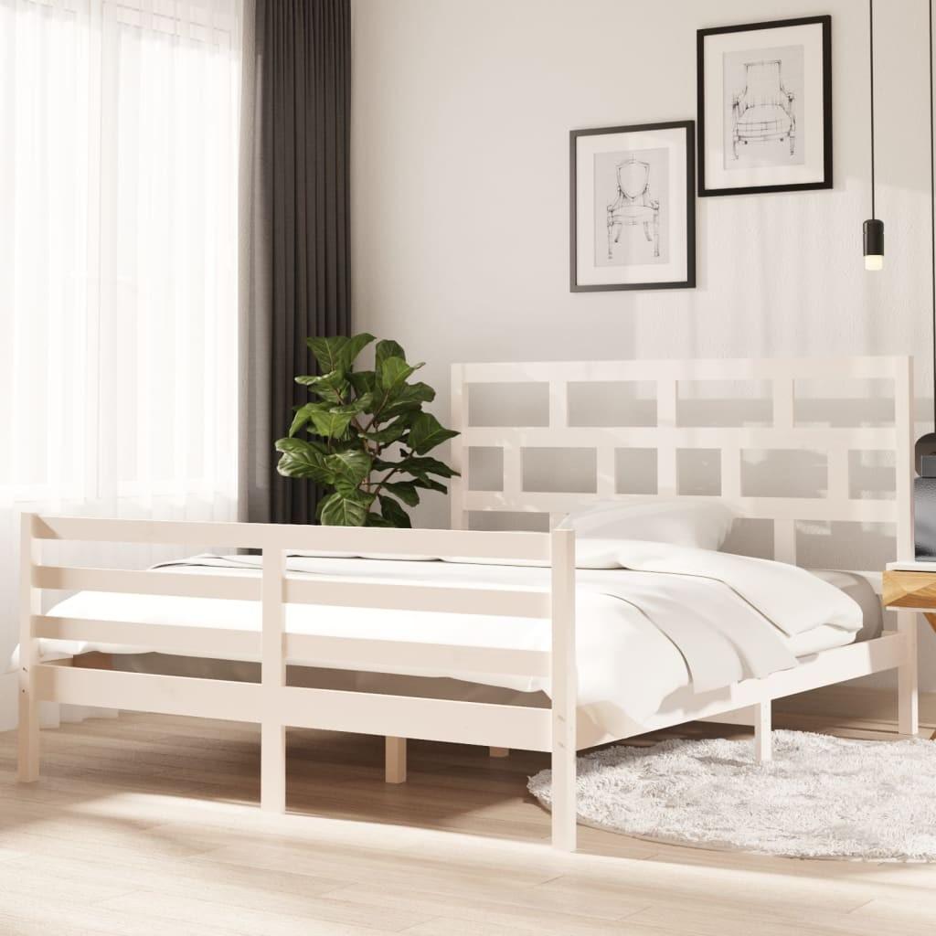 Sengeramme 160x200 cm King Size massivt træ hvid