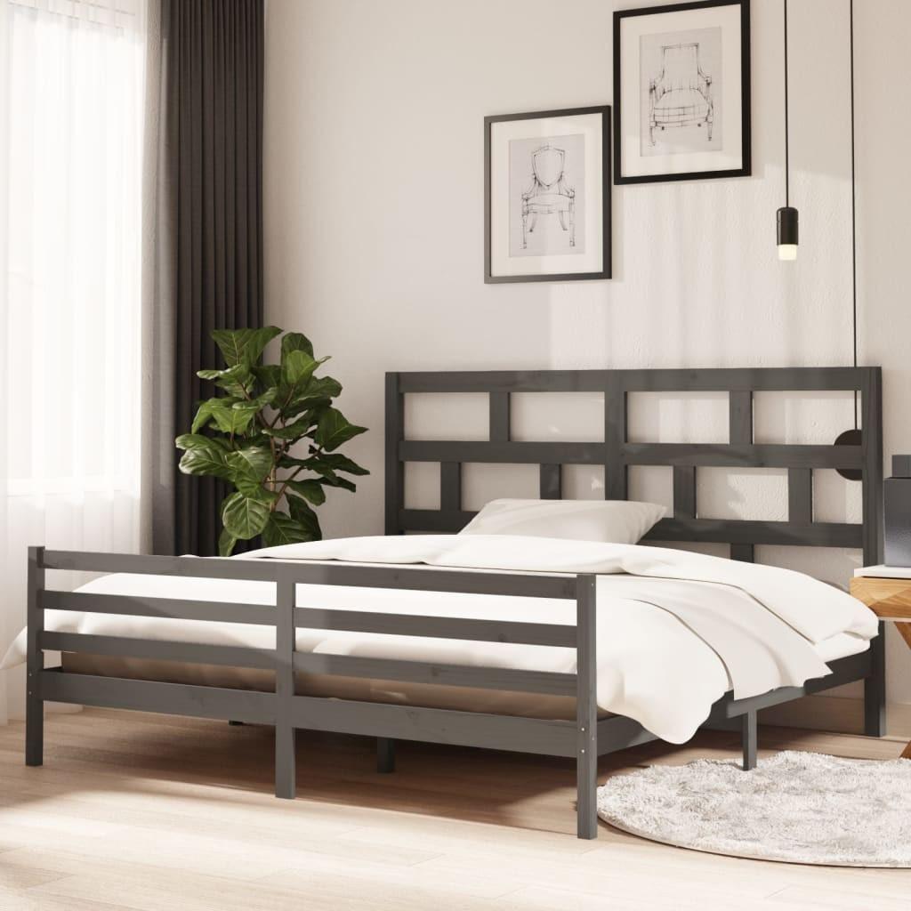Sengeramme 200x200 cm massivt fyrretræ grå
