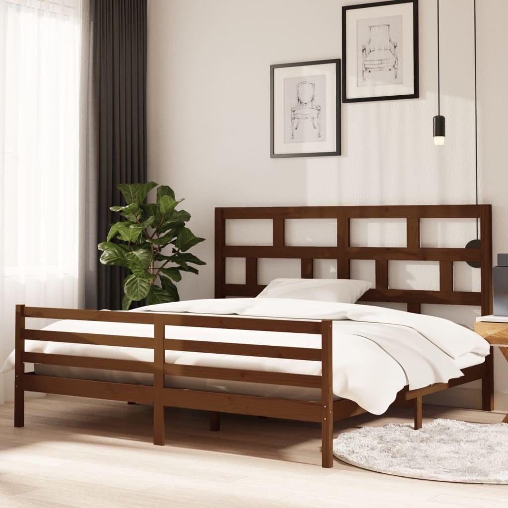 Sengeramme 200x200 cm massivt fyrretræ gyldenbrun