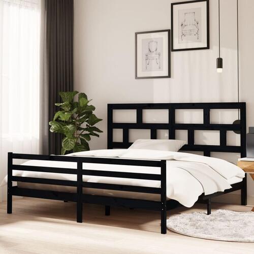 Sengeramme 200x200 cm massivt fyrretræ sort