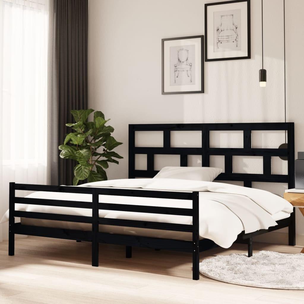 Sengeramme 200x200 cm massivt fyrretræ sort