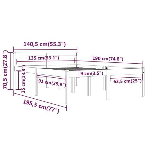 Seniorseng 135x190 cm dobbeltseng massivt fyrretræ hvid