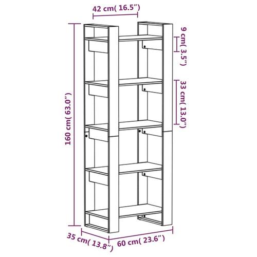 Bogreol/rumdeler 60x35x160 cm massivt træ hvid