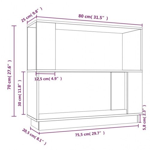 Bogreol/rumdeler 80×25×70 cm i massivt fyrretræ - gyldenbrun