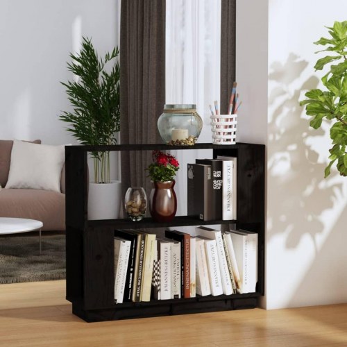 Bogreol/rumdeler 80x25x70 cm massivt fyrretræ sort