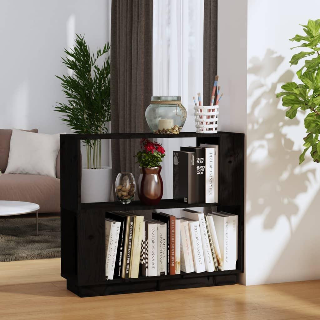 Bogreol/rumdeler 80x25x70 cm massivt fyrretræ sort