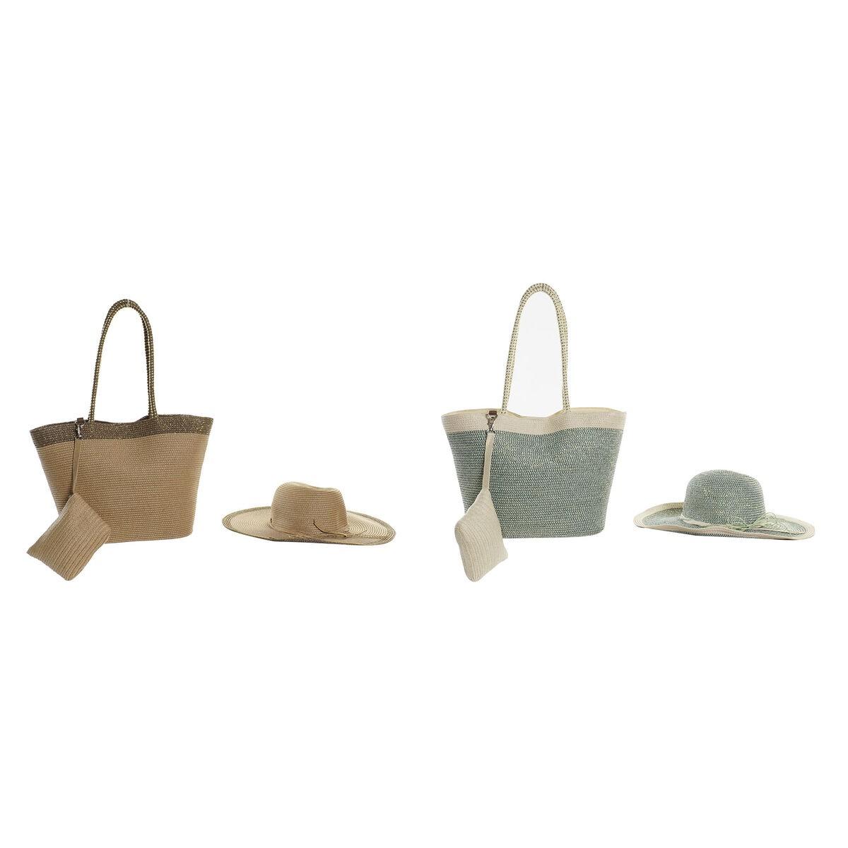Strandtaske - Brun/Grøn/Beige/Mint, fiber, 43 × 10 × 28 cm (2 enheder)
