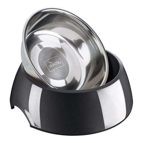 Hunter madskål i melamin og rustfrit stål - sort, 160 ml (14,5 × 14,5 × 7 cm)