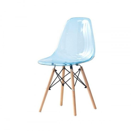 Spisebordsstol - Natur/Blå PVC og birk (50 × 46 × 83,5 cm)