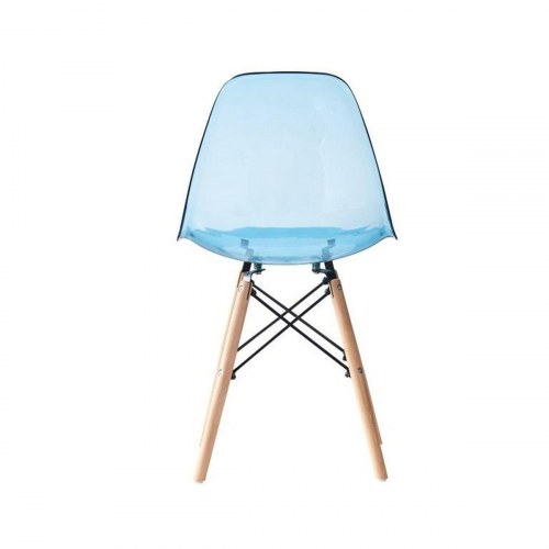 Spisebordsstol - Natur/Blå PVC og birk (50 × 46 × 83,5 cm)