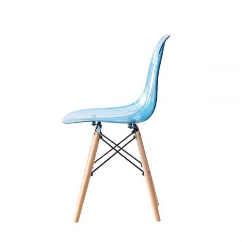 Spisebordsstol - Natur/Blå PVC og birk (50 × 46 × 83,5 cm)