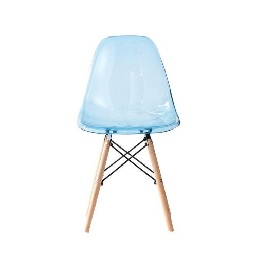 Spisebordsstol - Natur/Blå PVC og birk (50 × 46 × 83,5 cm)