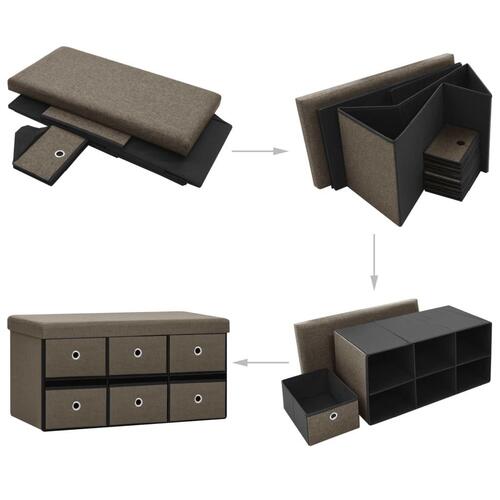 Foldbar opbevaringsbænk 76x38x38 cm kunstlærred brun