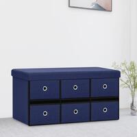 Foldbar opbevaringsbænk 76x38x38 cm kunstlærred blå