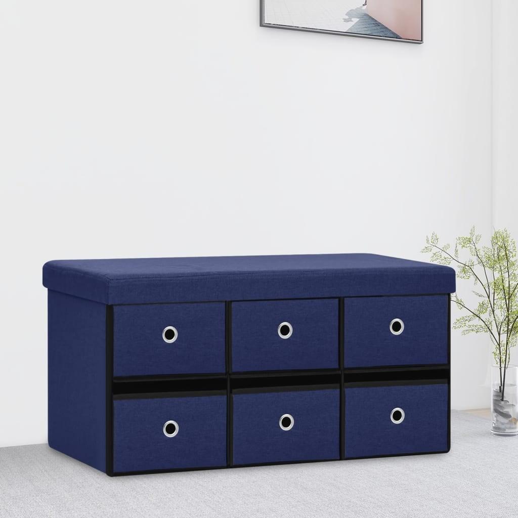 Foldbar opbevaringsbænk 76x38x38 cm kunstlærred blå