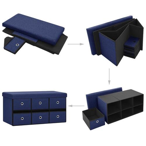 Foldbar opbevaringsbænk 76x38x38 cm kunstlærred blå