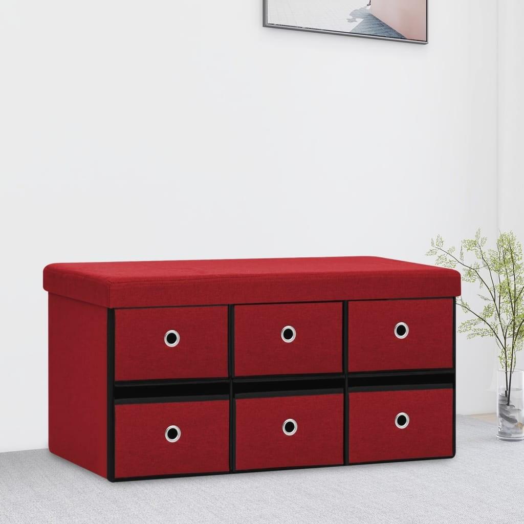 Foldbar opbevaringsbænk 76x38x38 cm kunstlærred vinrød