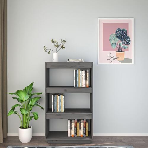 Bogreol/rumdeler 60x35x103 cm massivt fyrretræ grå