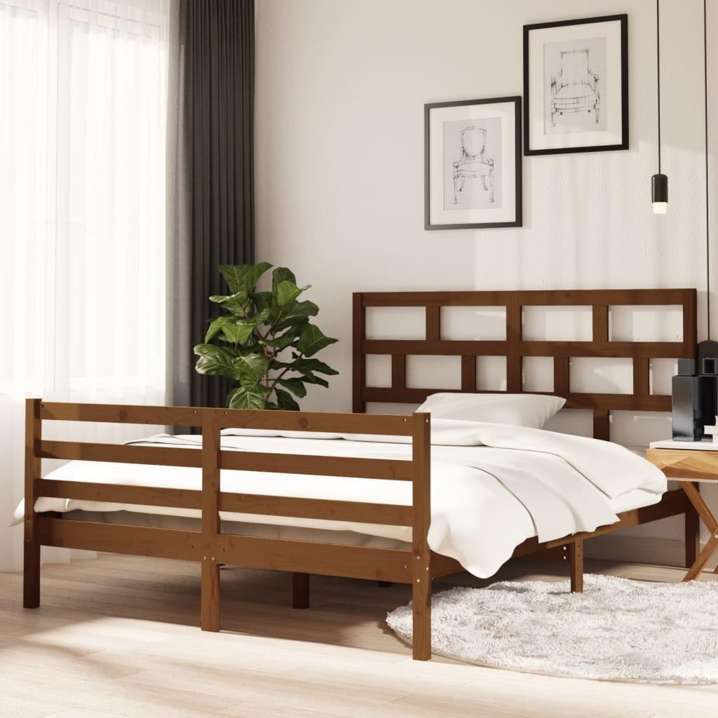 Sengeramme 150x200 cm King Size massivt træ gyldenbrun