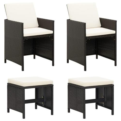 Havestol med skamler 4 dele polyrattan sort