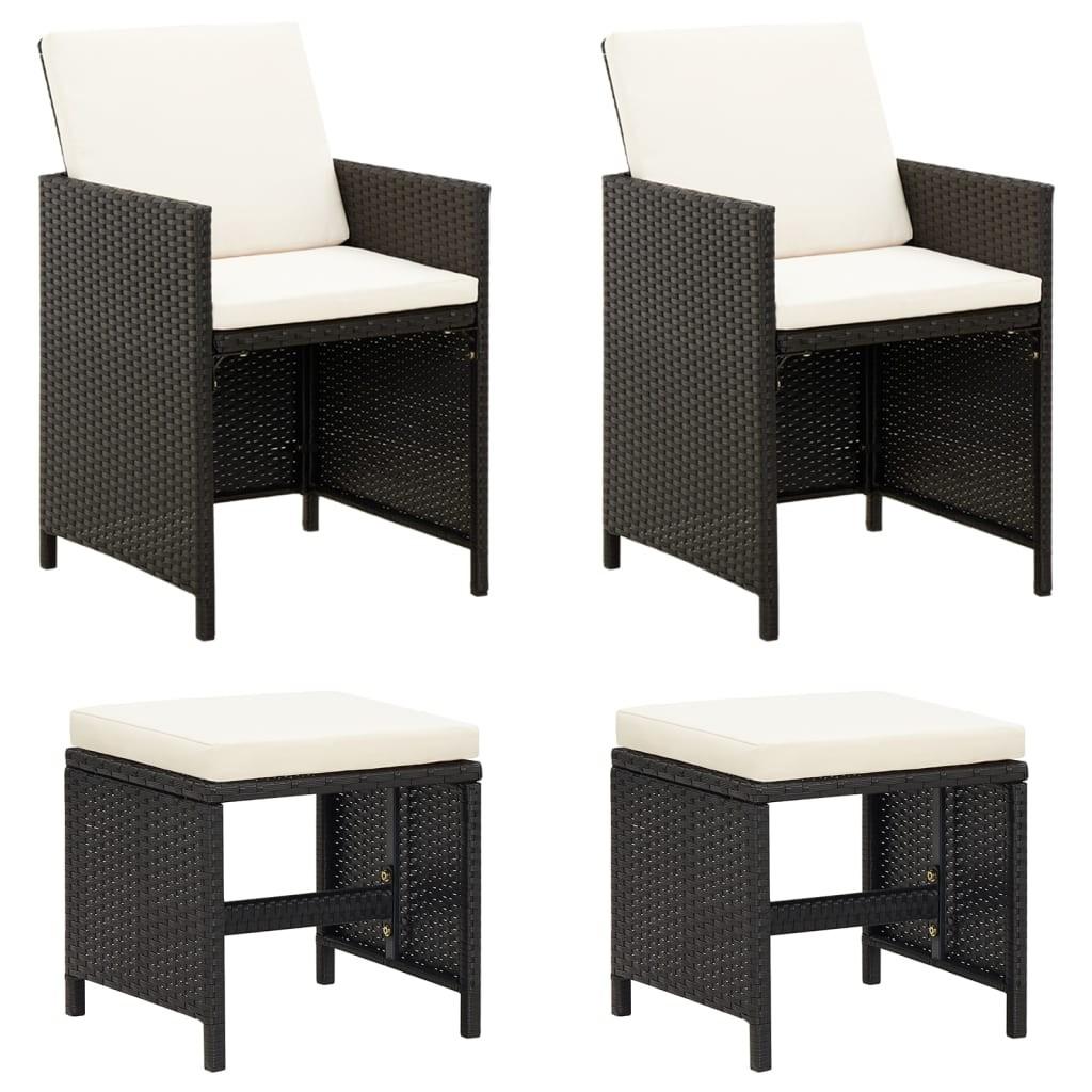 Havestol med skamler 4 dele polyrattan sort