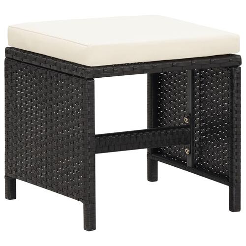 Havestol med skamler 4 dele polyrattan sort